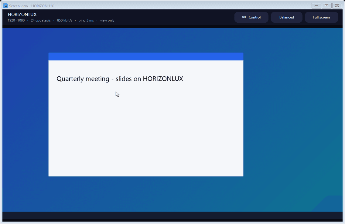 Screen view window showing another PC